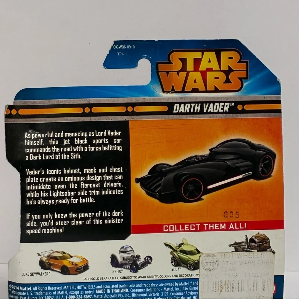 Hot Wheels Star Wars Car Darth Vader Die Cast Black Disney Damaged Box NEW